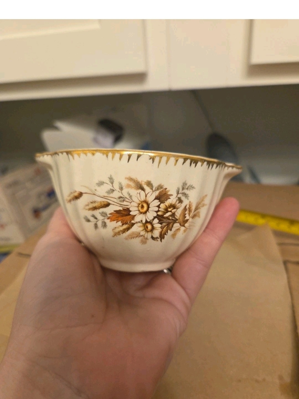 Vintage Floral Gold Trim Porcelain Bowl - Cream and Gold